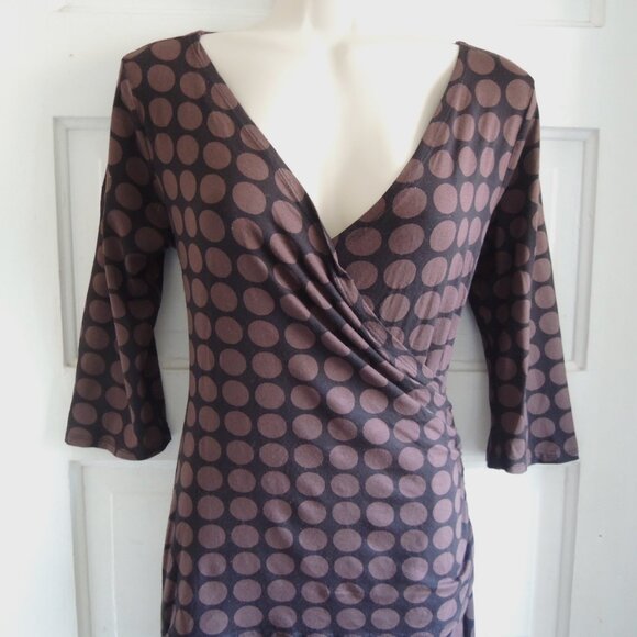 Salaam Black & Brown Faux Wrap Ruched Jersey Dress M - Picture 2 of 9